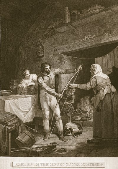 Alfred in the House of the Neatherd, illustration från David Humes The History of England, pub. av R. Bowyer, London, 1812 av English School