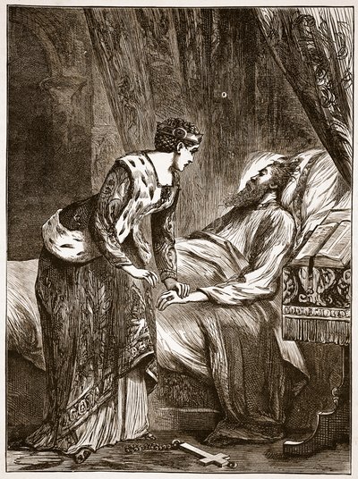 Alice Perrers vid Edward III:s dödsbädd, illustration från Cassells Illustrated History of England (sepiafoto) av English School