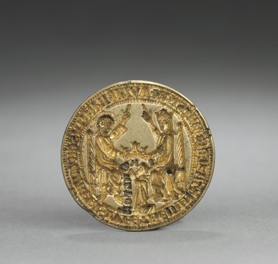 Mandelformad sigill: Jungfruns kröning med en knästående munk, 1300-1400 av English School