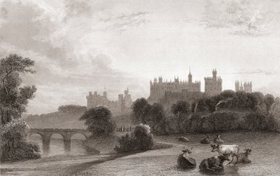 Alnwick Castle, Alnwick, Northumberland, England, i början av 1800-talet. Används som plats i Harry Potter-filmer. Från Churton