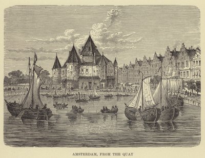 Amsterdam, från kajen (gravyr) av English School