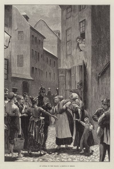 En vädjan till polisen, en skiss i Berlin (gravyr) av English School