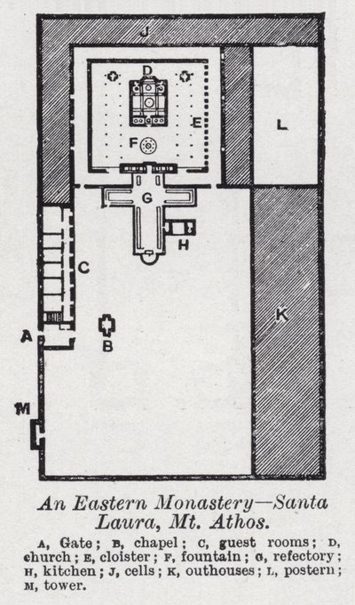 Ett östligt kloster, Santa Laura, Mt Athos (litho) av English School