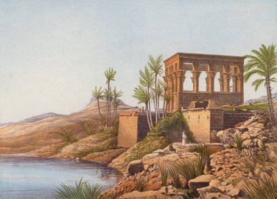 Ett egyptiskt tempel vid Nilen, Philae (färglitografi) av English School