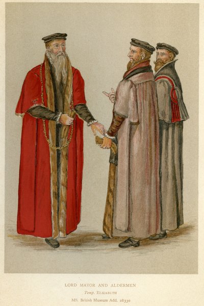 En Elizabethan Lord Mayor and Aldermen, illustration från "A Short History of the English People" av J.R. Green, ca 1892 av English School