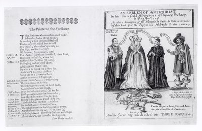 Antikrists emblem i hans trefaldiga hierarkier av påvedömet, prelatatet och presbyteriet, 1649 av English School