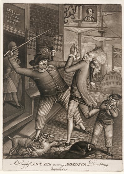 En engelsk Jack-Tar ger Monsieur en omgång, pub. 1779 (mezzotint) av English School