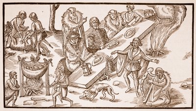 En irländsk bankett, 1581 (sepiafoto) av English School
