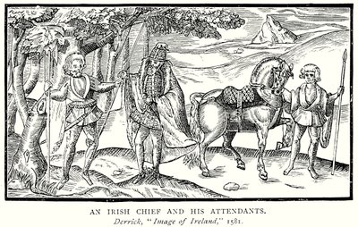 En irländsk hövding och hans följeslagare (gravyr) av English School