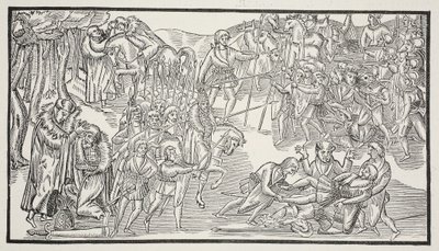 An Irish Chiefs Last Fight, 1581 (sepiafoto) av English School