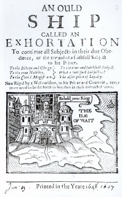 Ett gammalt skepp kallat en uppmaning, Charles I fängslad på Carisbrooke Castle på Isle of Wight, ca 1647 av English School