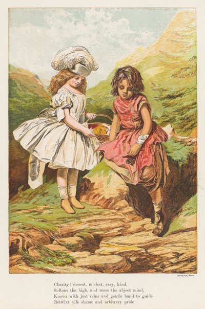 En välgörenhetsgärning (färglitografi) av English School