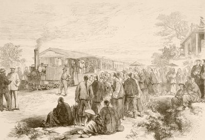 En tidig kinesisk järnväg ca 1880 (litho) av English School