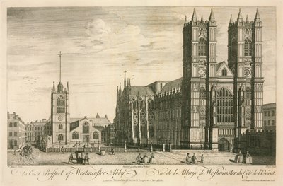 En östlig utsikt över Westminster Abbey, London av English School