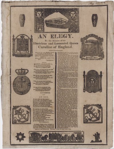 En elegi till minnet av drottning Caroline av England (gravyr) av English School