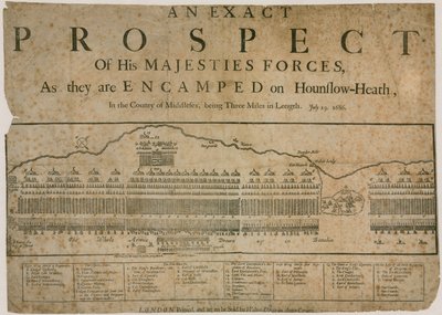 En exakt utsikt över hans Majestys styrkor, när de är läger på Hounslow Heath, 19 juli 1686 av English School