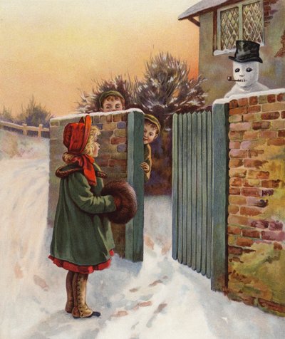 En skrämmande snögubbe (färglitografi) av English School