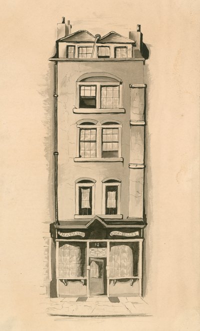 En original akvarellteckning av 18 Strand, Westminster, London, födelseplats för Charles Matthews, komiker (wc på papper) av English School