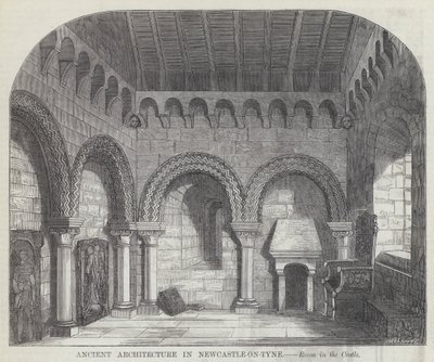 Forntida arkitektur i Newcastle-on-Tyne (gravyr) av English School