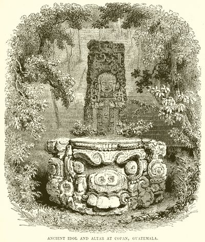 Forntida idol och altare i Copan, Guatemala av English School