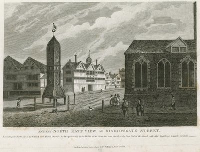 Forntida nordöstra vy av Bishopsgate Street av English School