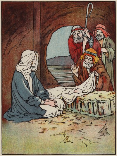 Och hans vagga var ett stall (färg litho) av English School