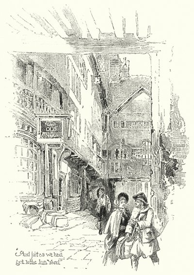 "Och precis som vi hade kommit till Inn Yard" (litho) av English School