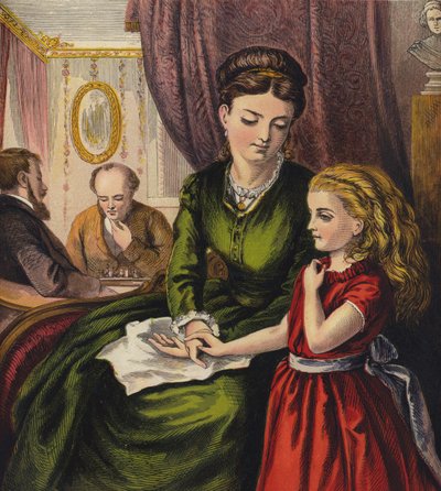 Ann och hennes mamma (färg litho) av English School