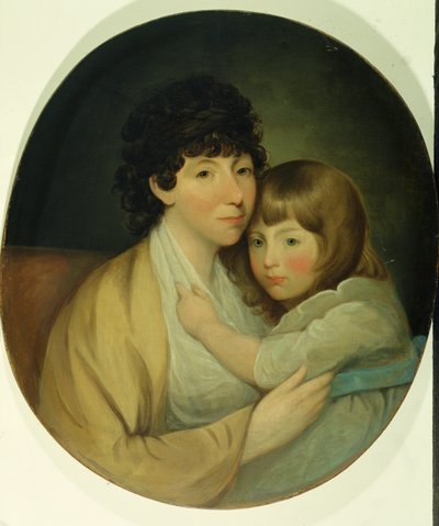 Anna Maria White (Mrs Charles Trench) och barn (olja på duk) av English School
