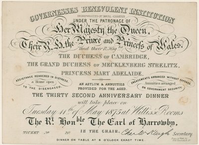 Jubileumsmiddag för Governesses Benevolent Institution, 1875 av English School