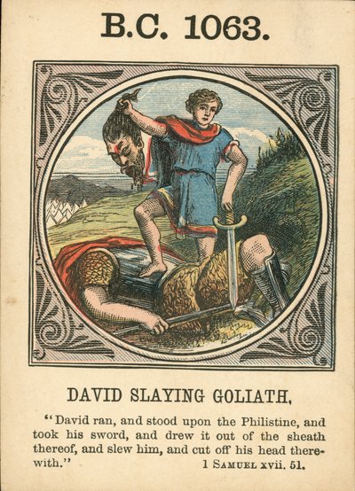 Anno Mundi: BC 1063, David dräper Goliat (färglitografi) av English School