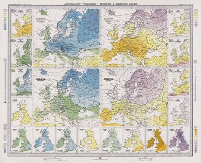 Avvikande väder, Europa och Brittiska öarna (färglitografi) av English School
