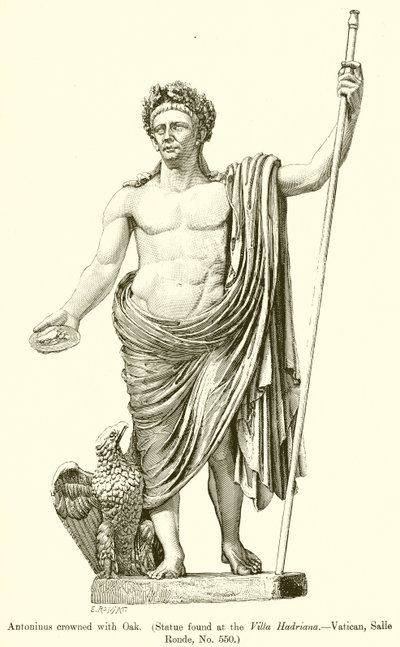 Antoninus krönt med ek. (Staty hittad vid Villa Hadriana.--Vatikanen, Salle Ronde, nr 550) av English School