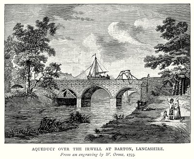 Akvedukt över floden Irwell vid Barton, Lancashire (gravyr) av English School