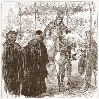 Ärkebiskop Arundel i Oxford, illustration från The History of Protestantism av James Aitken Wylie (1808-1890), pub. 1878 av English School