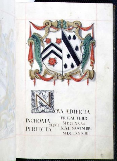 Arkiv 3693 fol.2 Coat of Arms from a New Buildings Benefaction Book, Oxford av English School