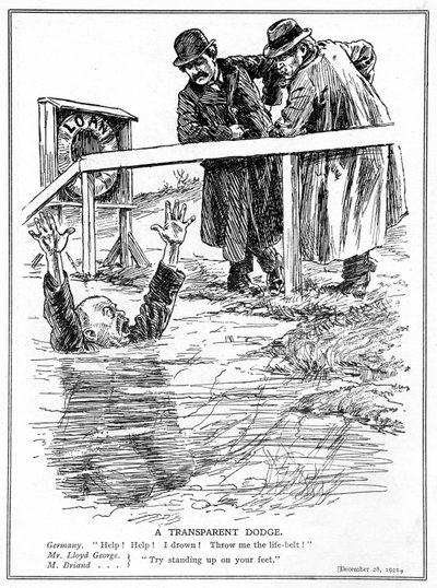 Aristide Briand och Lloyd George hånar det drunknande Tyskland, december 1921 av English School