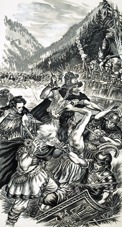 Arminius, den tyske prinsen, kämpar mot romarna av English School