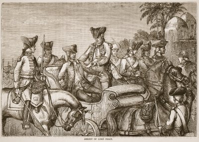 Arrestering av Lord Pigot, illustration från Cassells Illustrated History of India av James Grant, pub. 1879 av English School