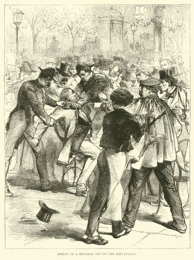Gripande av en preussisk spion på boulevarderna, september 1870 av English School