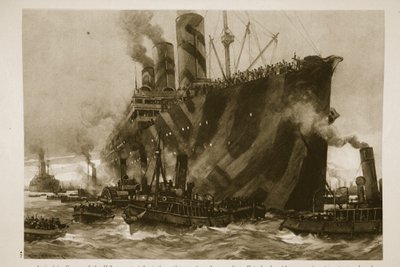 Ankomst till Frankrike av den amerikanska transporten Leviathan, en gång tysk linjefartyg, Vaterland, med 12 000 amerikanska trupper ombord, 1914-19 av English School