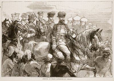 Major Lawrences ankomst till Coilady, illustration från Cassells Illustrated History of India av James Grant, pub. 1879 av English School