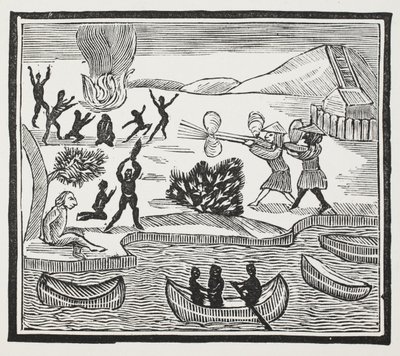 Ankomst av vildar med Christian Prisoner, illustration från Chap-books of the artonde århundradet av John Ashton, pub. 1882 av English School