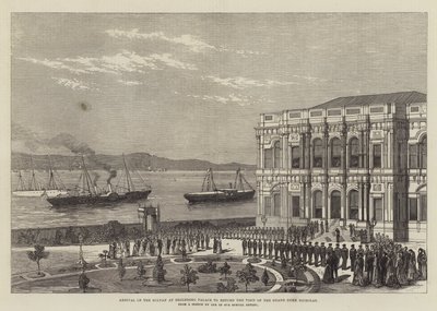 Sultanens ankomst till Beglerbeg Palace för att återvända besöket av storhertigen Nicholas (gravyr) av English School