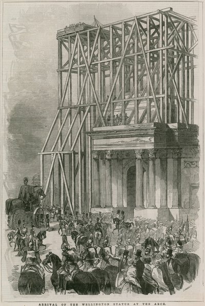 Ankomst av Wellington-statyn vid Arch, Hyde Park Corner, London av English School