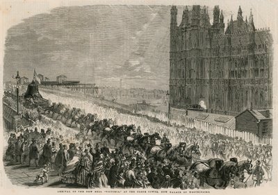 Ankomst av den nya klockan Victoria vid klocktornet, det nya Westminsterpalatset av English School