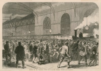 Ankomst av arbetarnas penny-tåg till Victoria Station av English School