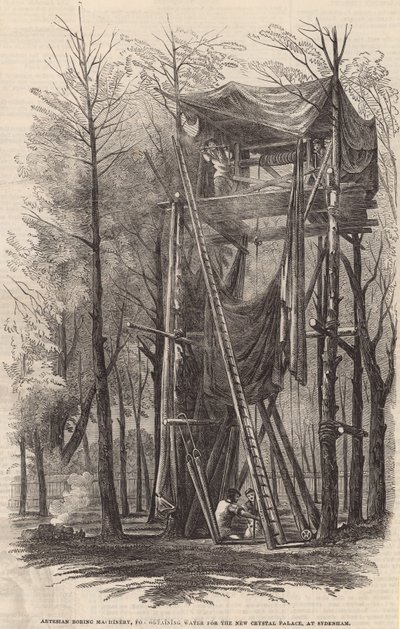 Artesian Boring Machinery för att få vatten till det nya Crystal Palace av English School