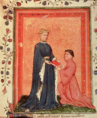 Arundel 38 f.37 Thomas Hoccleve presenterar sin bok `Regement of Princes