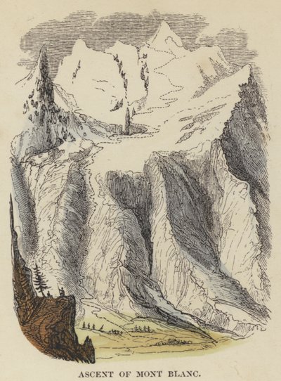 Ascent of Mont Blanc (färgad gravyr) av English School